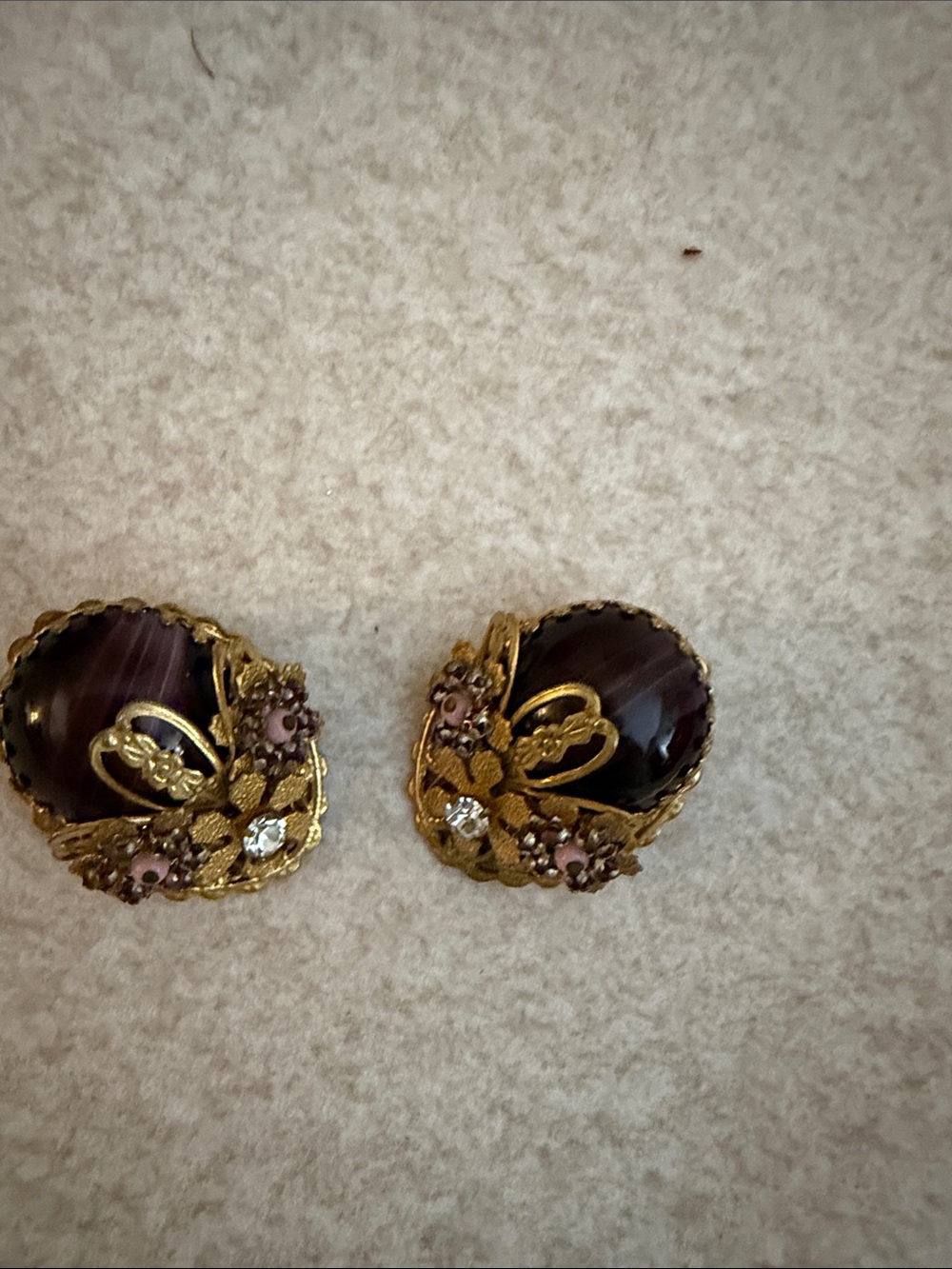 Vintage Gold-Plated Purple Floral Clip-On Earrings